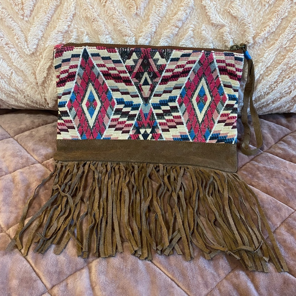 American Eagle Outfitters Boho Fringe Clutch Bag - Picture 1 of 9